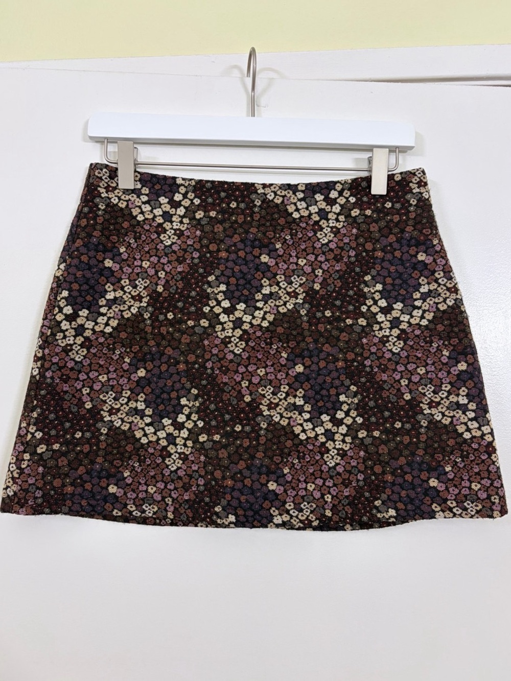Zara Floral Jacquard Mini Skirt Size S Ring Zip Retro 70s Inspired Autumn